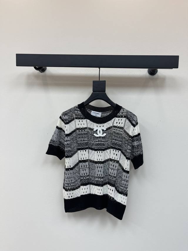 Chane*25 spring and summer new hollow knitted round neck short sleeves fabric br