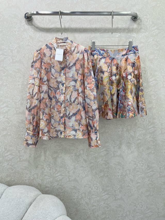 Zimmerman* Zimmerman 25 new small stand-up collar rivet printed top + high waist