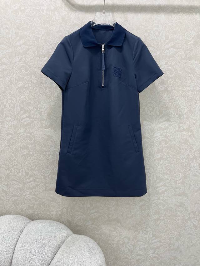 Loew* 25 new style lapel short-sleeved dress with knitted ribbed collar and half
