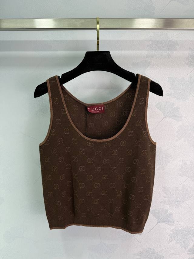 Guc*I 2025 Early Autumn latest series! Jacquard knitted round neck vest! Customi