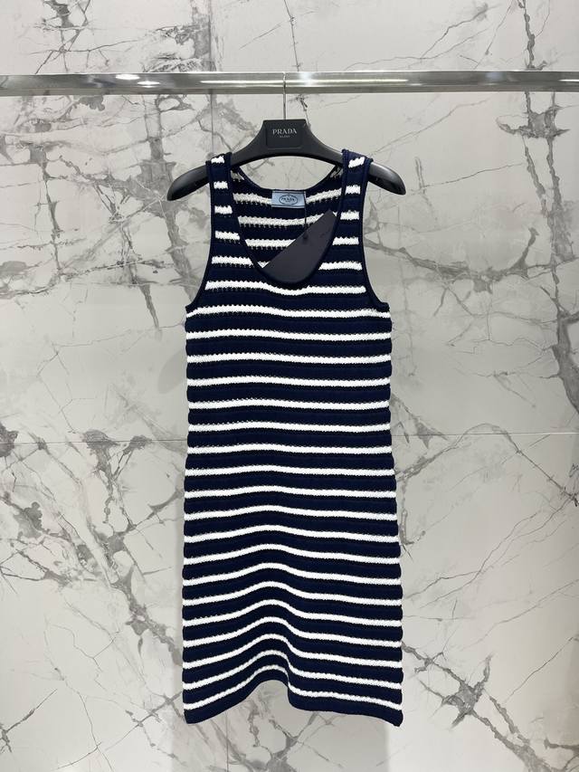 Prad*'s woven striped dress with a triangle crochet pattern on the back The desi