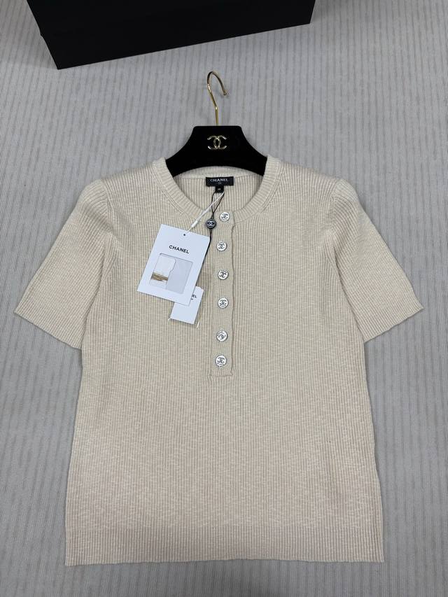 Chane*25M Coco Beach new knitted round neck short sleeves Yb mold double C lette
