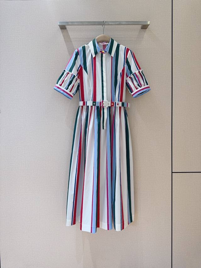 Ladouble*J New Product Recommendation Colorful striped shirt dress, lapel, short