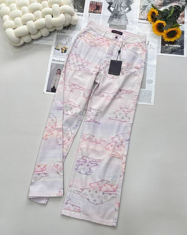 Louis Vuitton colorful gradient monogram jacquard straight jeans Retro, fashiona