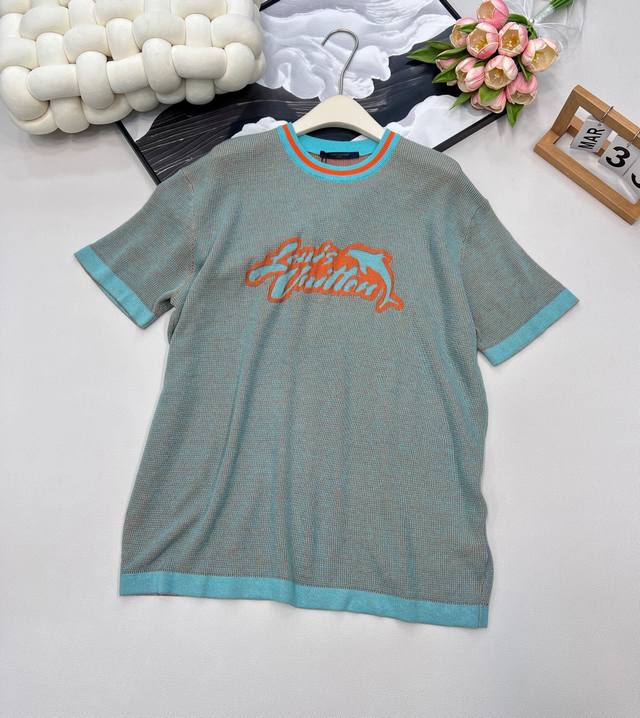 Louis Vuitton25Ss Spring and Summer New Dolphin Jacquard Knit Short Sleeve Top |