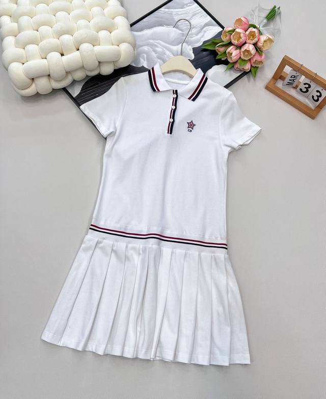 Dior25Ss spring and summer new style college style classic lapel pleated dress |