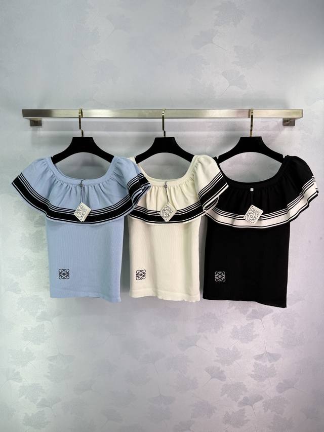 Loe*25 Spring and Summer new one-shoulder sweater with black and white stripes a