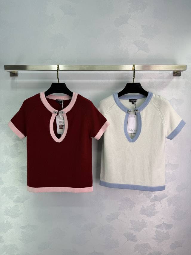 Ch*25 Spring and Summer New Arrival! Contrast color hemming heart-shaped short-s