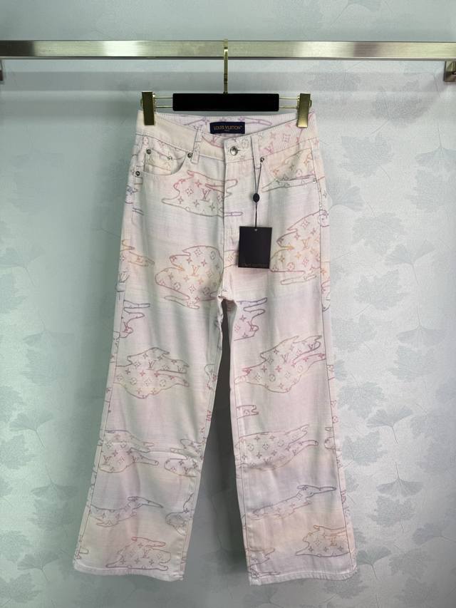Lou* 25Ss Spring and Summer new color letter jacquard straight denim trousers |