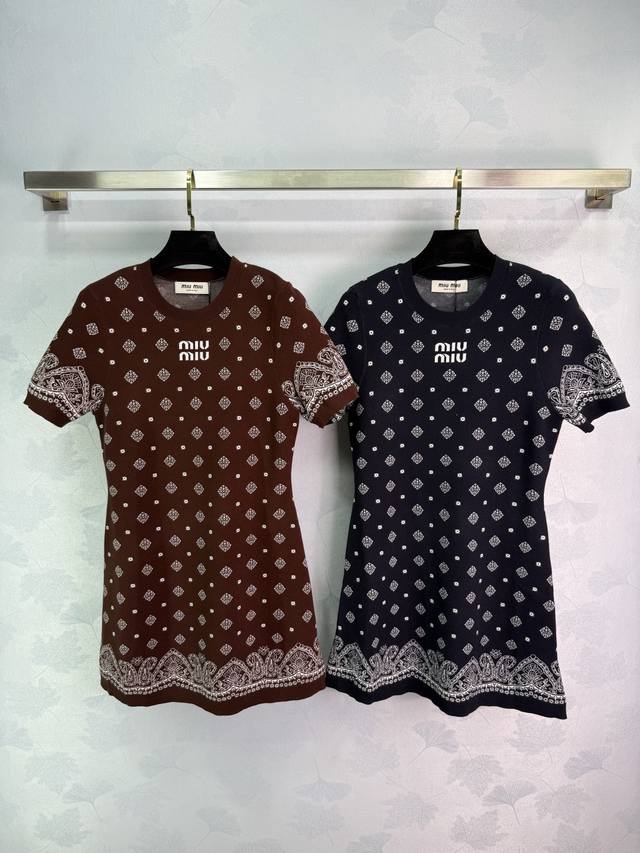 Miumi*2025 new arrivals Round neck short-sleeved knitted dress Customized Yb sil