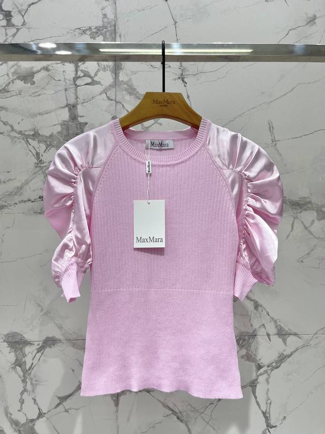 Max Puff Sleeve Spliced Knitted Short Sleeves The puff sleeve design is both ret