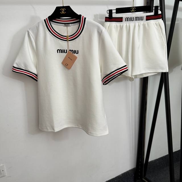 Style No. 20253774 Miumi* new suit, letter logo embroidery colorblock round neck