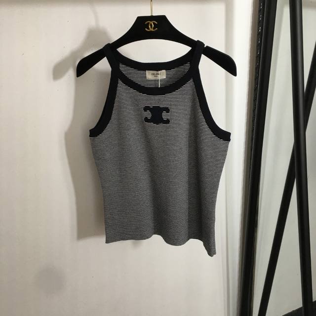Style No. 20253728 Celin* new logo embroidered striped knitted vest, black, Sml,