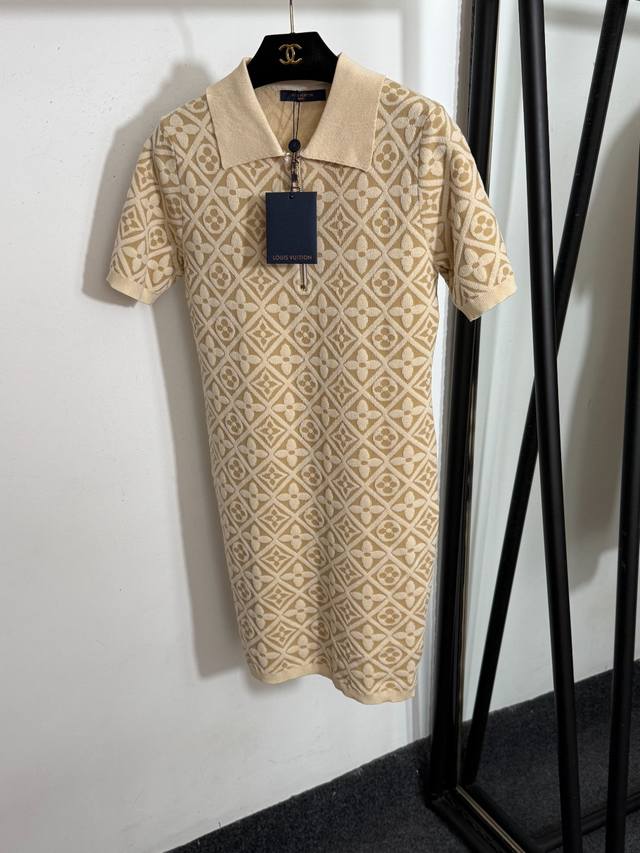 Style No. 20253721 Lv* New Logo jacquard zipper lapel knitted short-sleeved dres