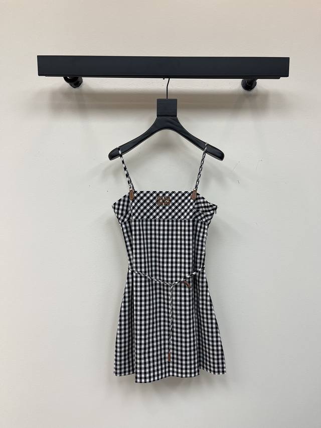 Miumi*25 Spring and Summer new lace-up plaid dress Customized Yb twill cotton ma