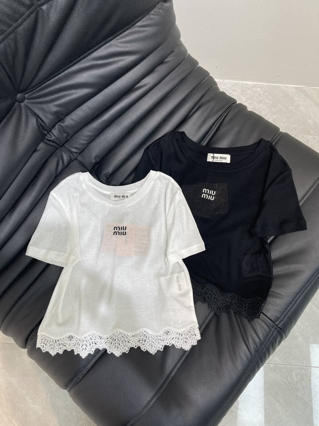 Miumi*25 Spring and Summer new lace short-sleeved T-shirt, custom-made, imported
