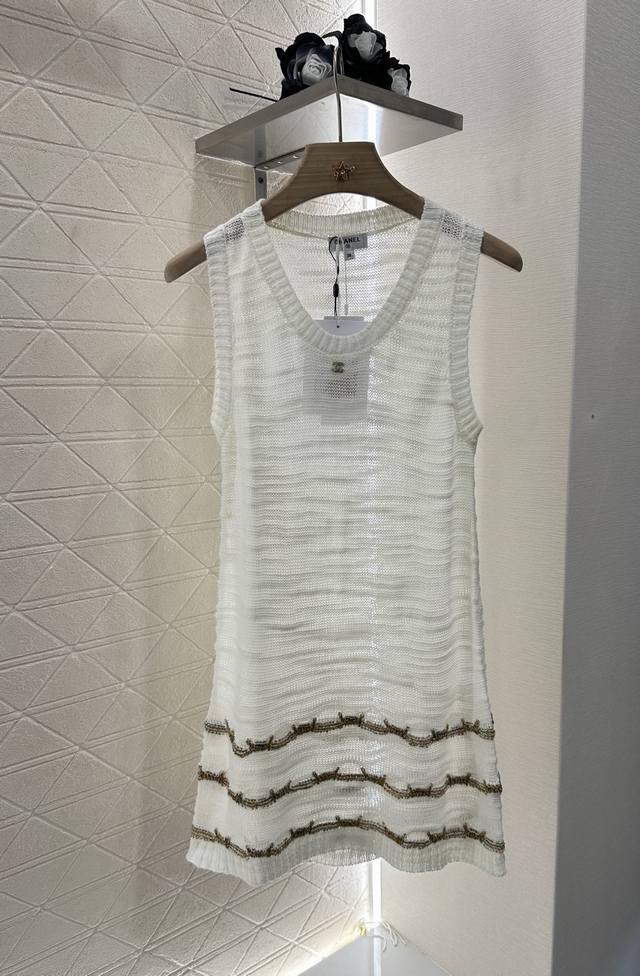 Chane*2025 New arrivals Gold thread embroidered hem knitted vest dress Customize