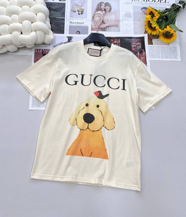 Gucci cartoon cute brother and bird letter print short-sleeved T-shirt The upper