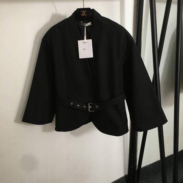 Style No. 20253703 Dio* new V-neck waist long-sleeved suit jacket with belt, bla