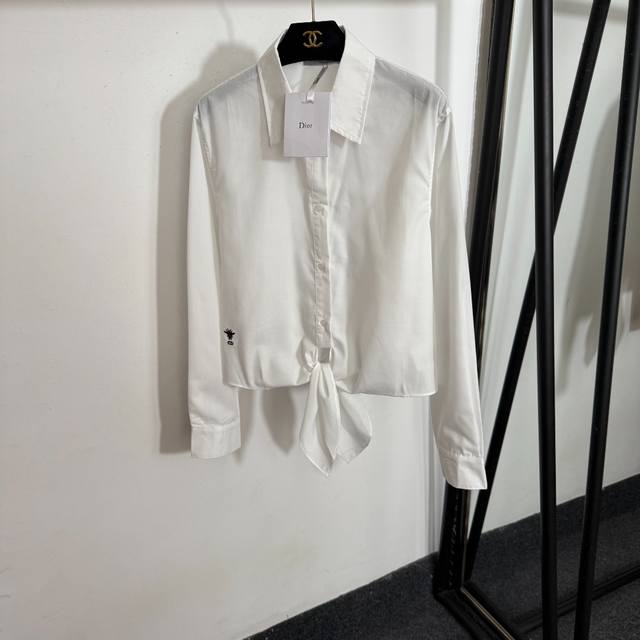 Style No. 20253695 Dio* New Cd Bee Embroidery Tie Waist Long Sleeve Shirt, White