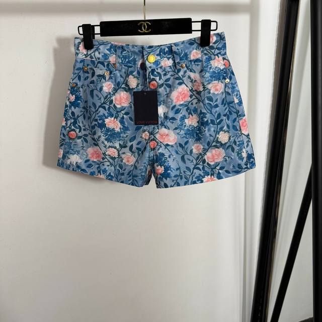 Style No. 20253694 Lv* new pink flower print shorts, blue, Sml, M size; waist 68