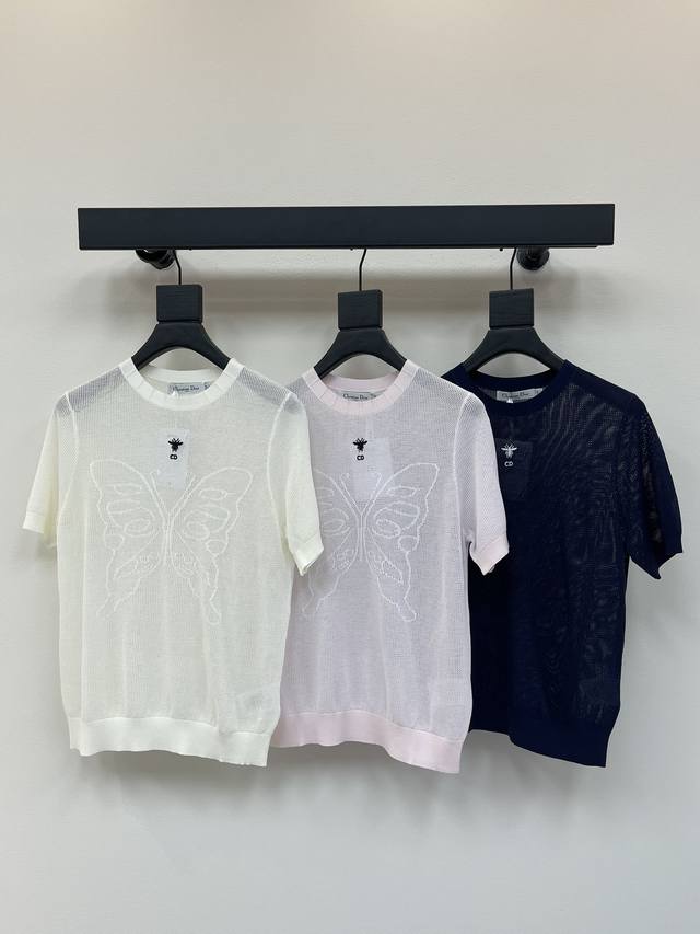 Dio*25 Spring and Summer new hollow knitted short sleeves! Custom imported silk