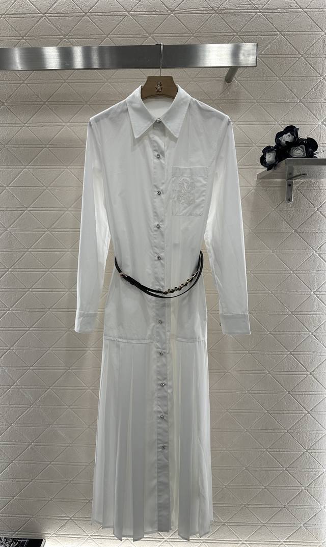 Louis Vuitto*2025 new arrivals Pleated embroidered belt dress Customized Yb twil