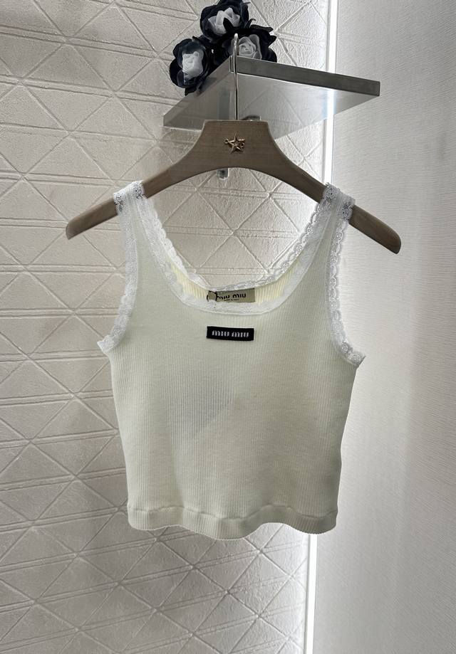 Miumi*2025 new arrivals lace knitted vest Customized Yb wool yarn woven texture