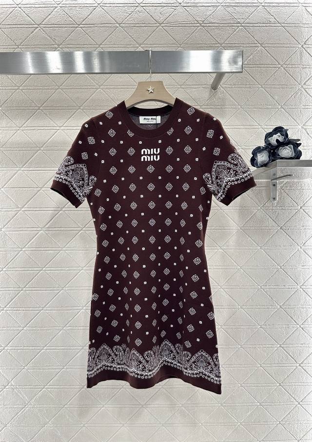Miumi*2025 new arrivals round neck short-sleeved knitted dress Customized Yb sil