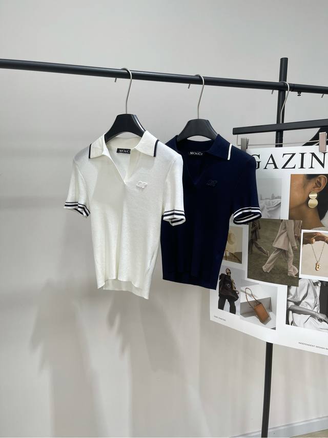 Mo tennis style contrast color Polo knit short sleeves , fabric: Tencel cotton +