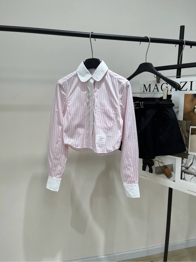 Tb pink and white vertical striped long-sleeved shirt , fabric: cotton Color: pi