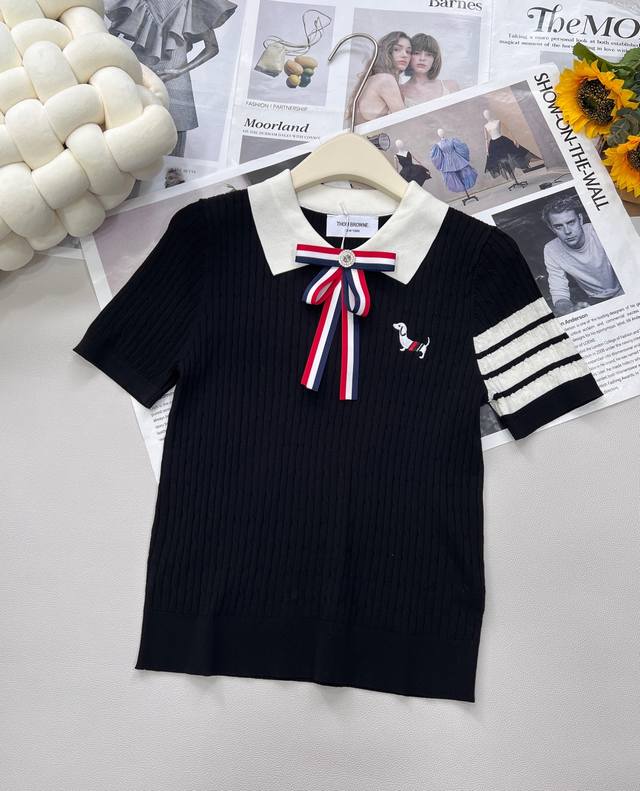 Thom Browne preppy style bow-decorated puppy lapel sweater This year's new Polo