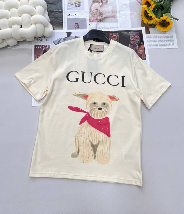 Gucci cartoon cute scarf dog letter short-sleeved T-shirt The upper body is casu