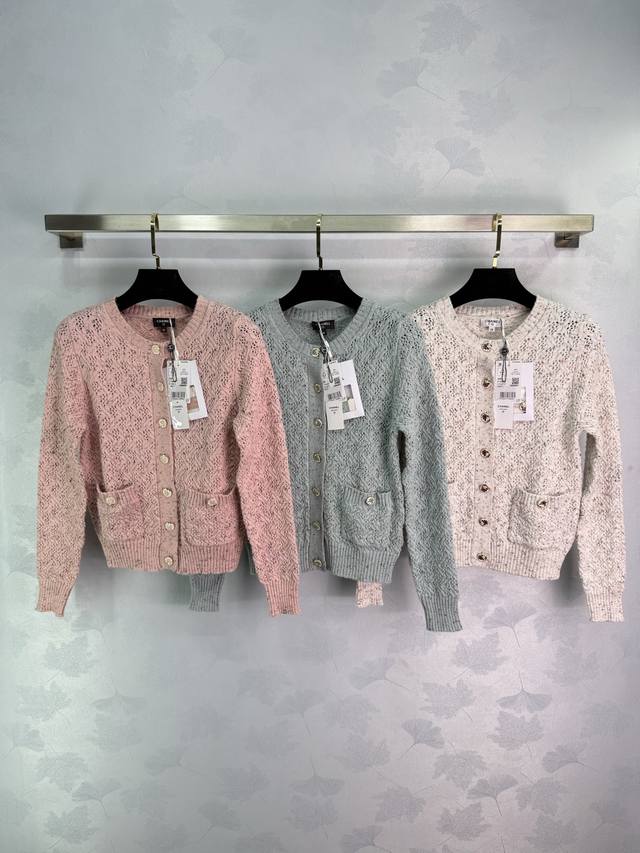 Chane* 25A Handmade round neck cardigan Yb colored yarn two pockets decoration Y