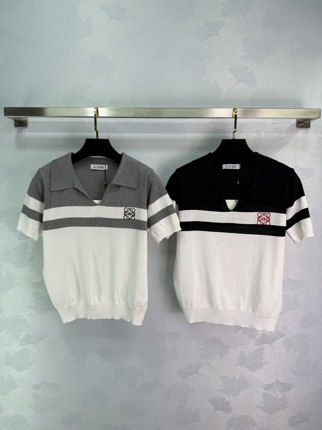 Loewe lapel short sleeves available in two colors Black and white stripes design