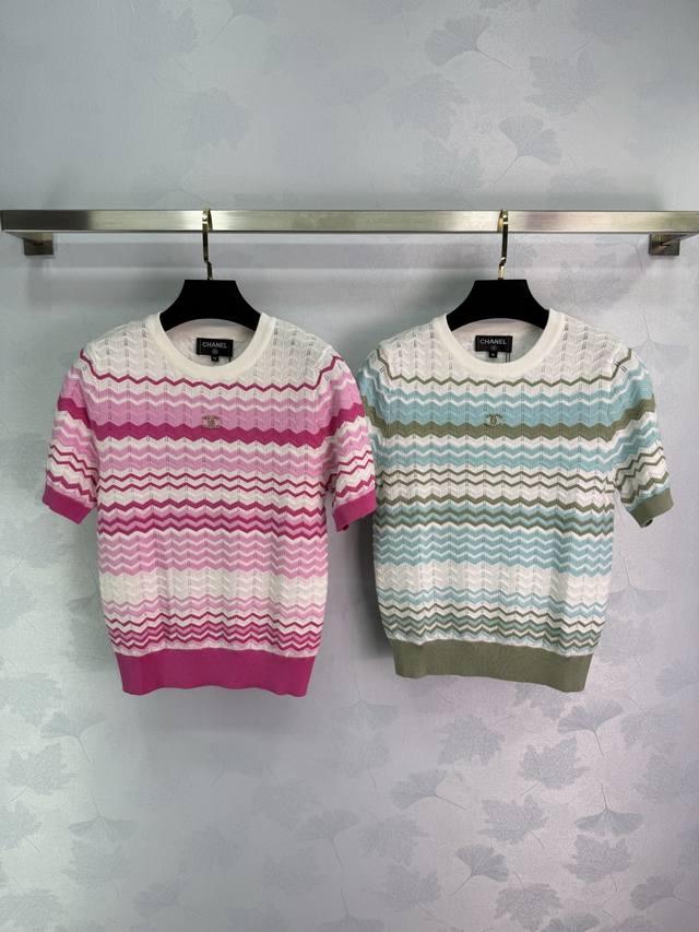 Chane*2025 summer new wave striped knitted short sleeves, made of high-quality k