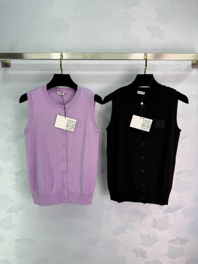 Loew* purple black knitted vest round neck button design brand logo embroidery s