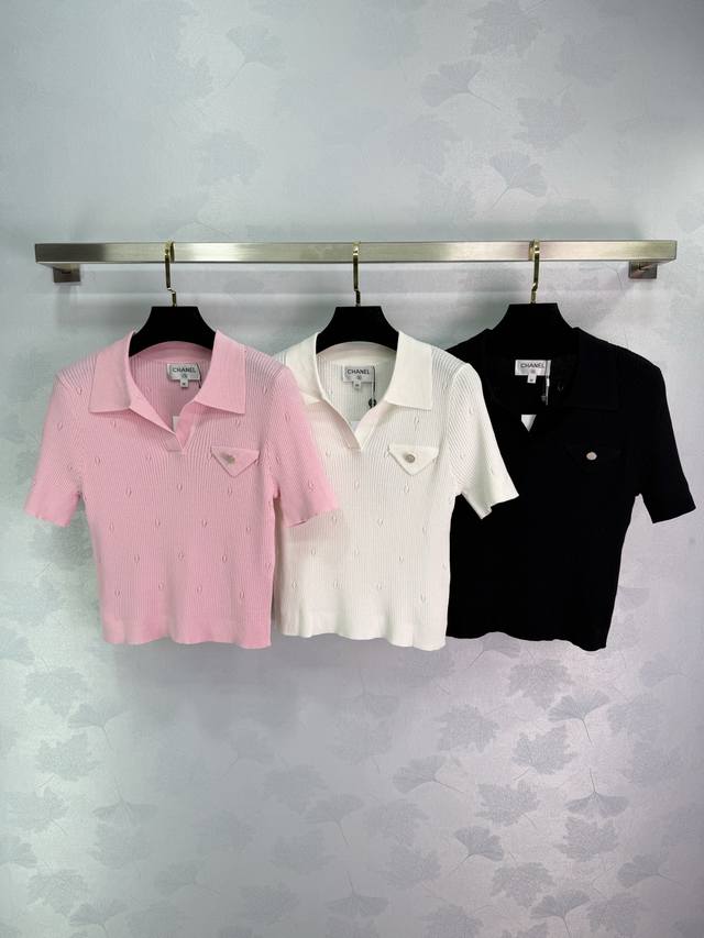 Chane* Chanel style knitted short sleeves, pink, white and black three colors op