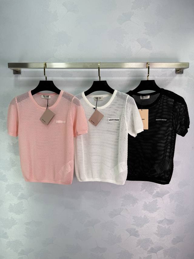 Miu* 2025 Spring and Summer new hollow knitted short sleeves, three colors avail