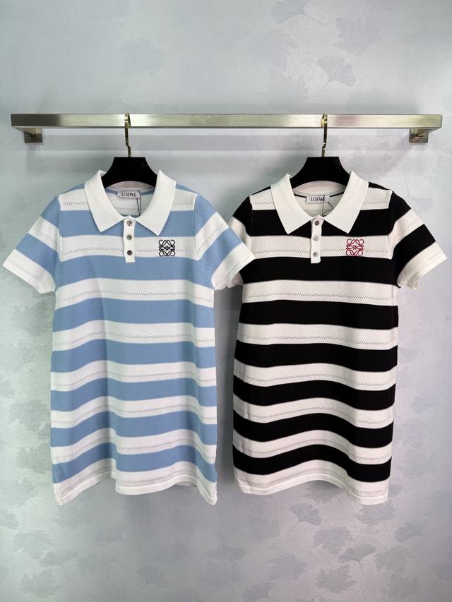 Loew* striped Polo dress, available in blue and black and white~ Logo embroidery