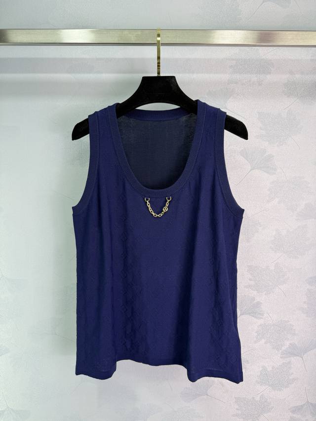 Lou* dark blue full print vest with gold chain decoration, classic full print lo