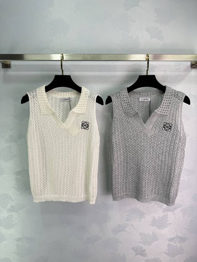 Loew*2025 summer new lapel knitted vest, available in white and gray, with embro