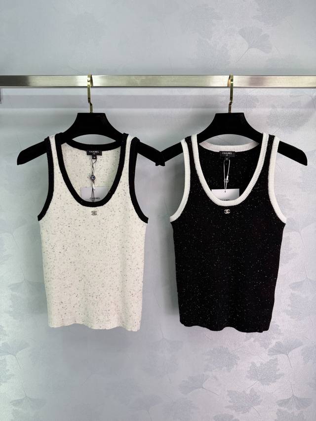 Chane*25 new knitted U-neck vest, colorful yarn contrasting hemming design, clas