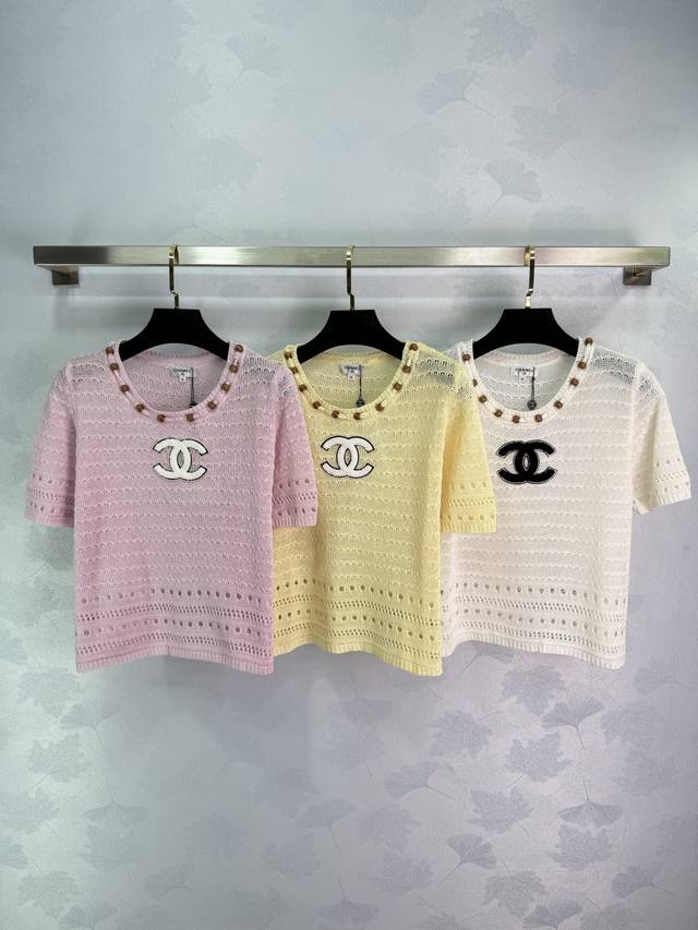 Chane*25 new summer knitted round neck short sleeves classic double C logo eye-c