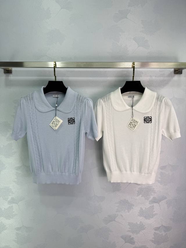 Loew 25 new summer knitted Polo collar short sleeves exquisite embroidery embell