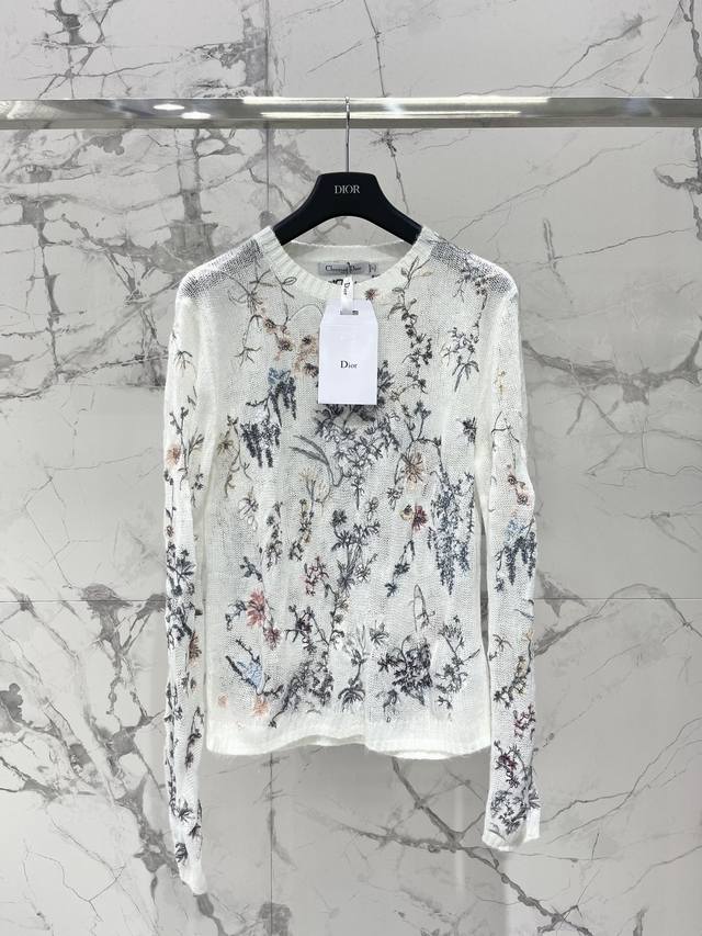 Dior Heavy-duty Plant and Flower Embroidery Round Neck Long Sleeve Cardigan This