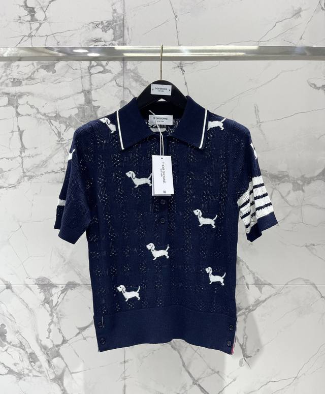 Tb New style college style hollow puppy striped knitted short-sleeved I fell in