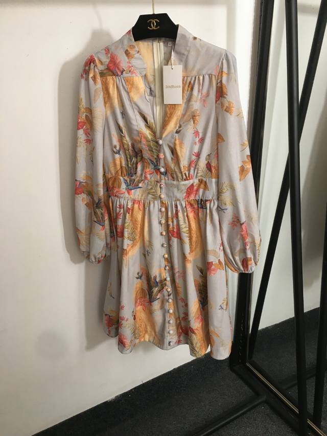 Style No. 20253681 Zimmermann new leaf print V-neck waist long-sleeved dress sho