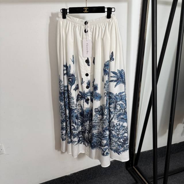 Style No. 20253680 Dio* new coconut palm print single-breasted high waist skirt,