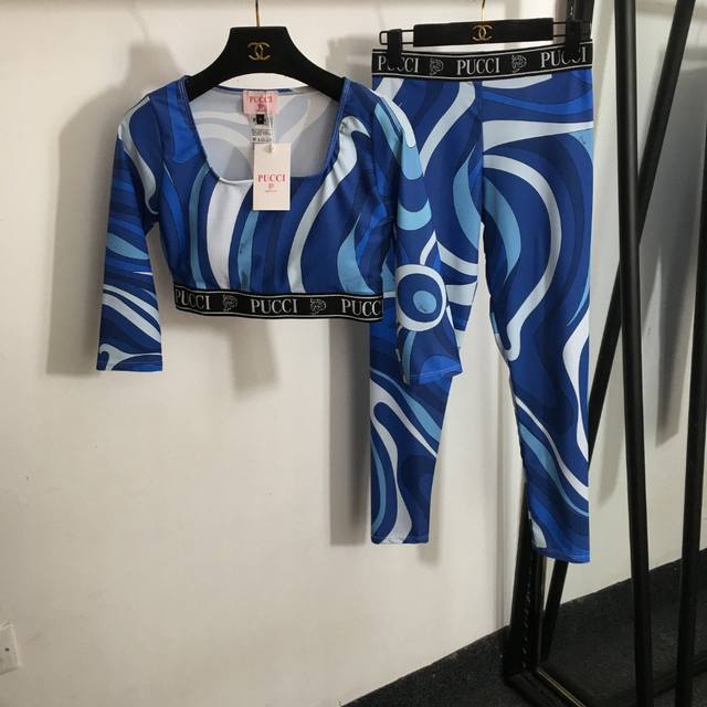 Style No. 8038 Pucc* new yoga sports suit, abstract print bra sports top + elast